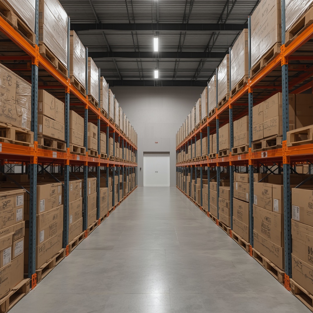Entrepôt de stockage logistique bien organisé avec opérateurs préparant des commandes et rayonnages métalliques
